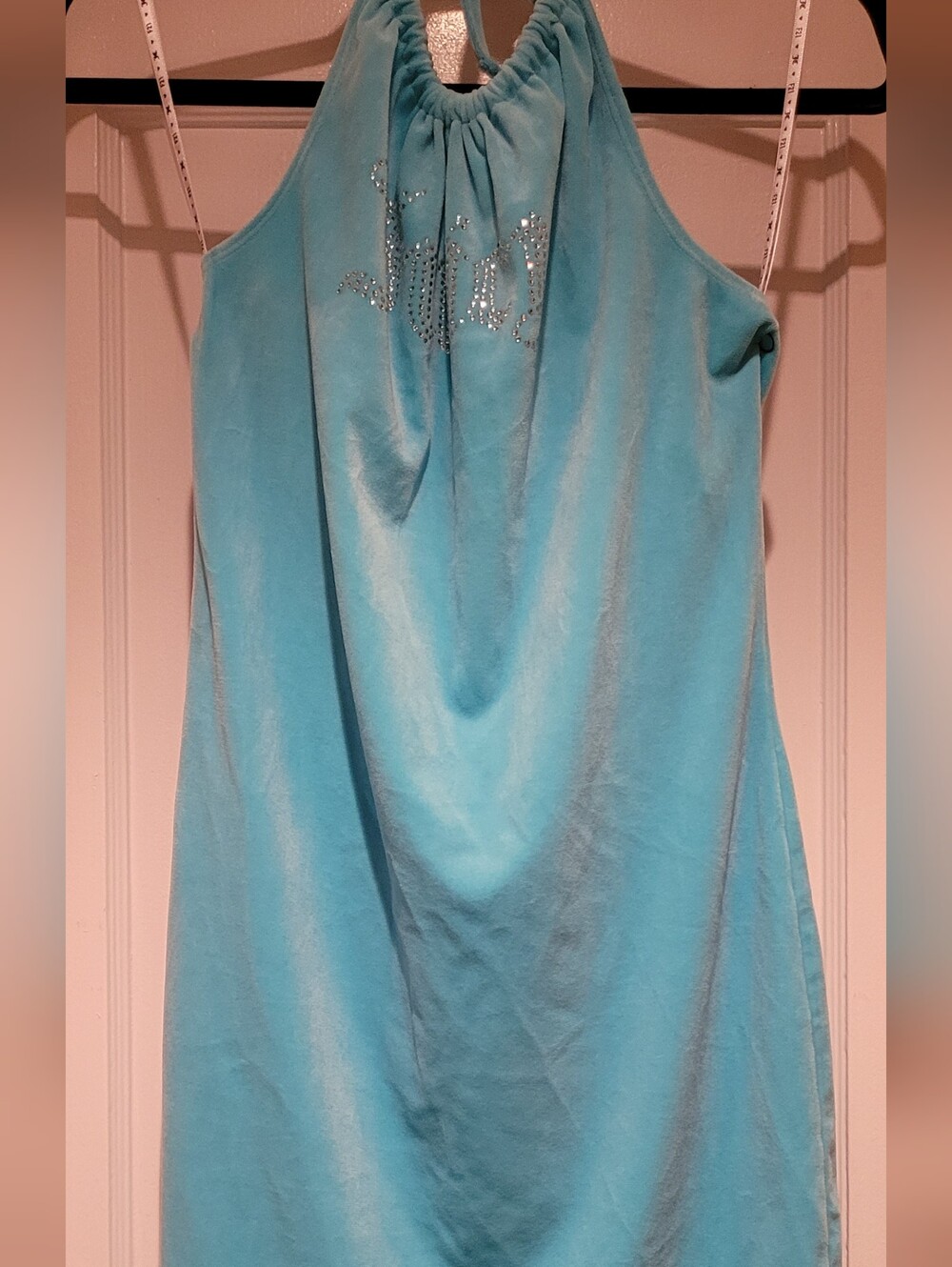 Women’s Aqua JUICY COUTURE NWT Velour Halter Tied Tank Top with Rhinestone.